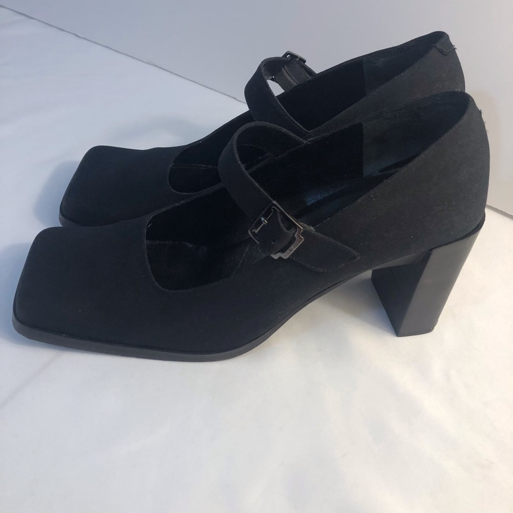 Women’s Mary Jane Chunky Heels Via Spiga Made in Italy SZ 10 M Black Fabric